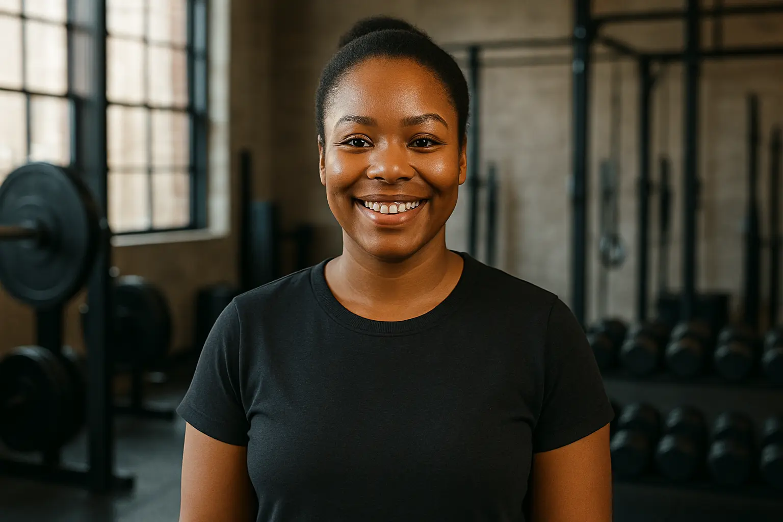 Woman smiling in a gym